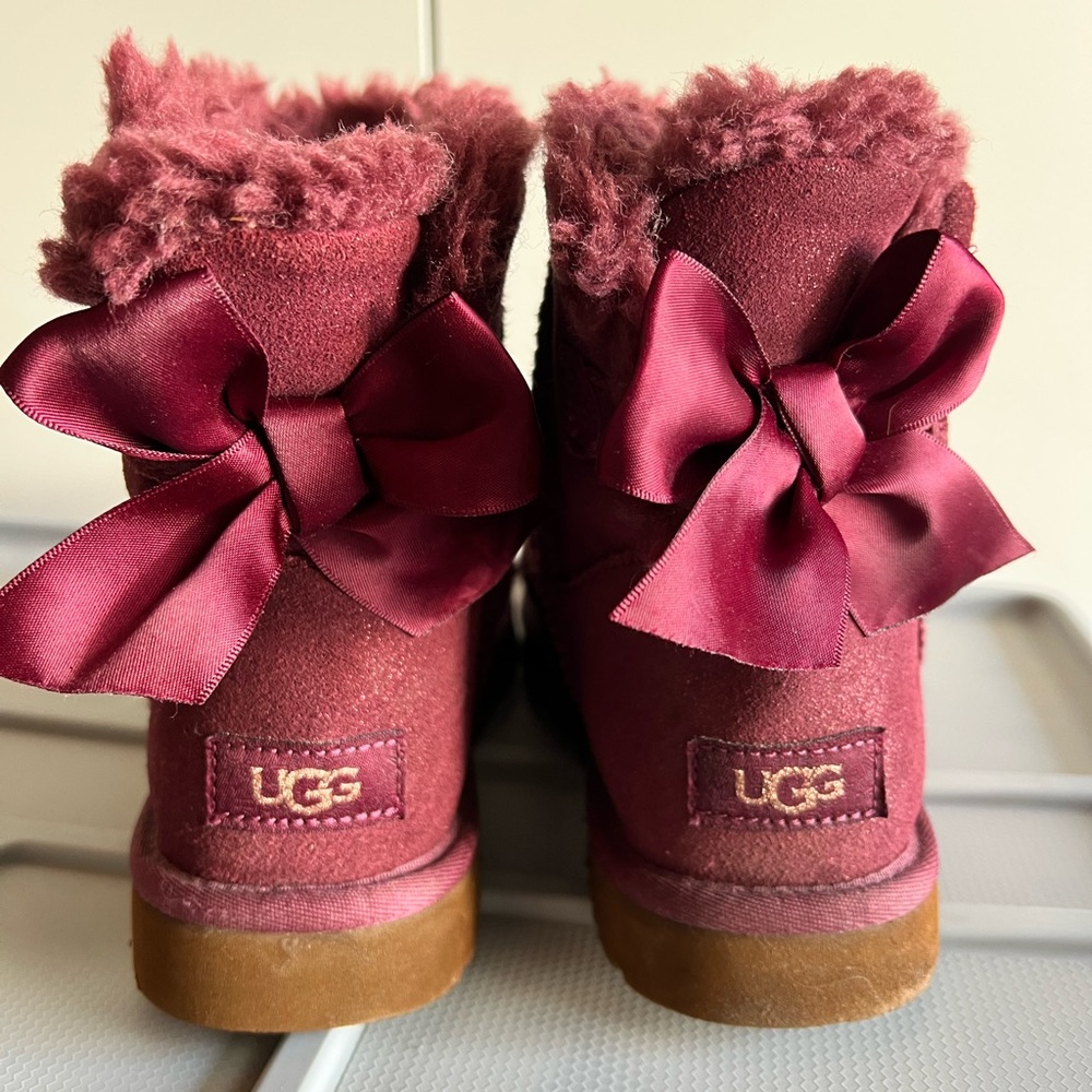 UGG Burgundy and Gold Bow Boots